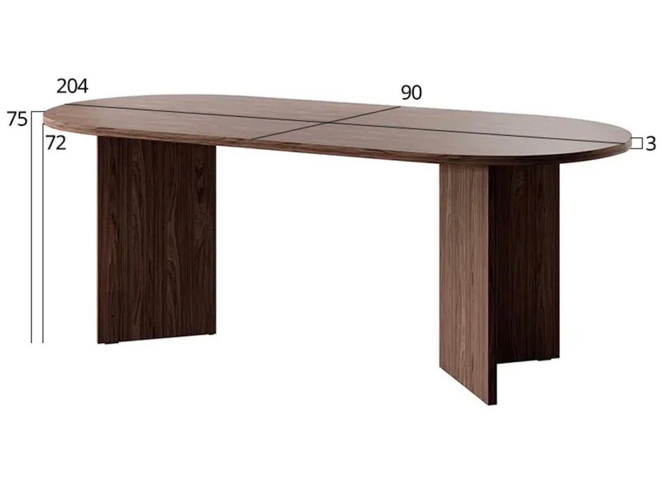 Ovale eettafel donkerbruin hout, 204x90 cm, Ophalen, Japandi, 50 tot 100 cm, Vijf personen of meer