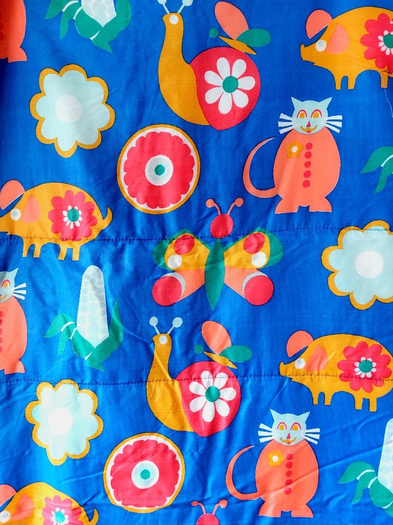 Vintage slaapzak - vrolijk blauw met dieren & bloemen 50x135, Ophalen of Verzenden, Zo goed als nieuw