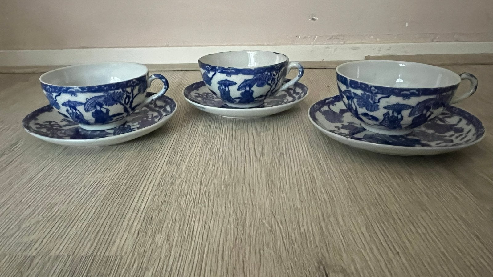 Set van 3 antieke Chinese theekopjes met schotels, Ophalen of Verzenden