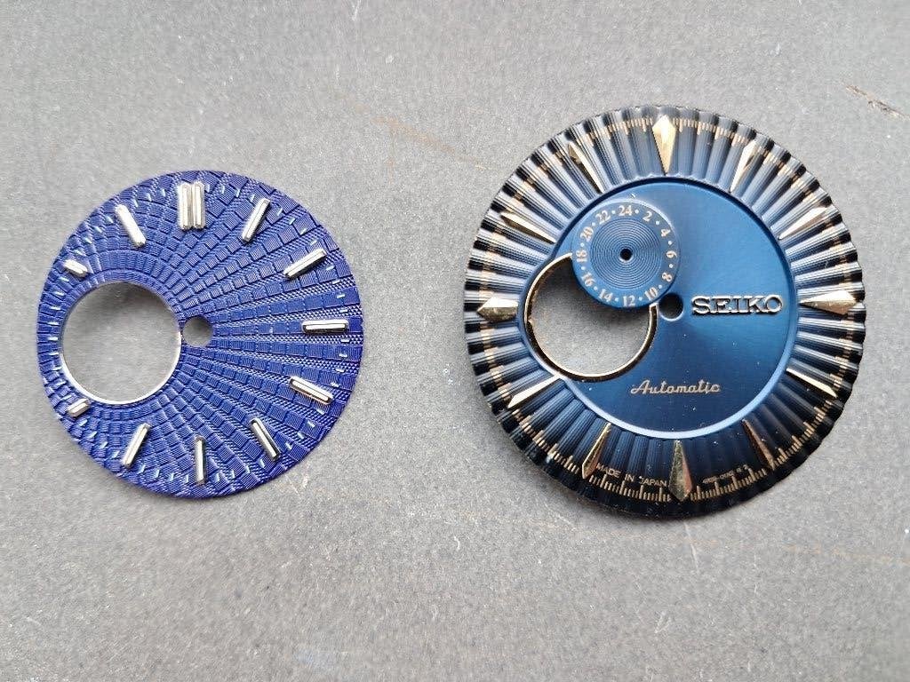2 Seiko blauwe wijzerplaten voor NH38- en NH39 uurwerk, Seiko, Staal, Polshorloge, Overige materialen