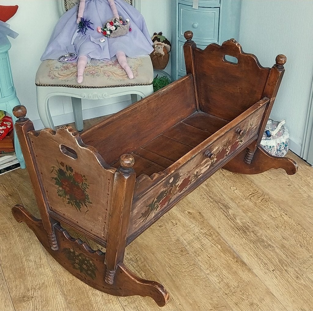 Antieke, Brocante Houten Schommelwieg, Kribbe, Ophalen