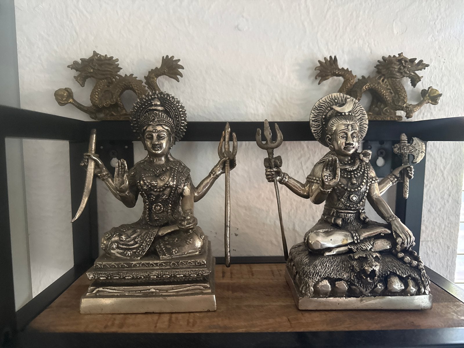 Set van 2 Indiase godenbeelden: Shiva en Parvati, Antiek en Kunst, Kunst | Niet-Westerse kunst, Beeld, India, Metaal, Zilver, Handgemaakt