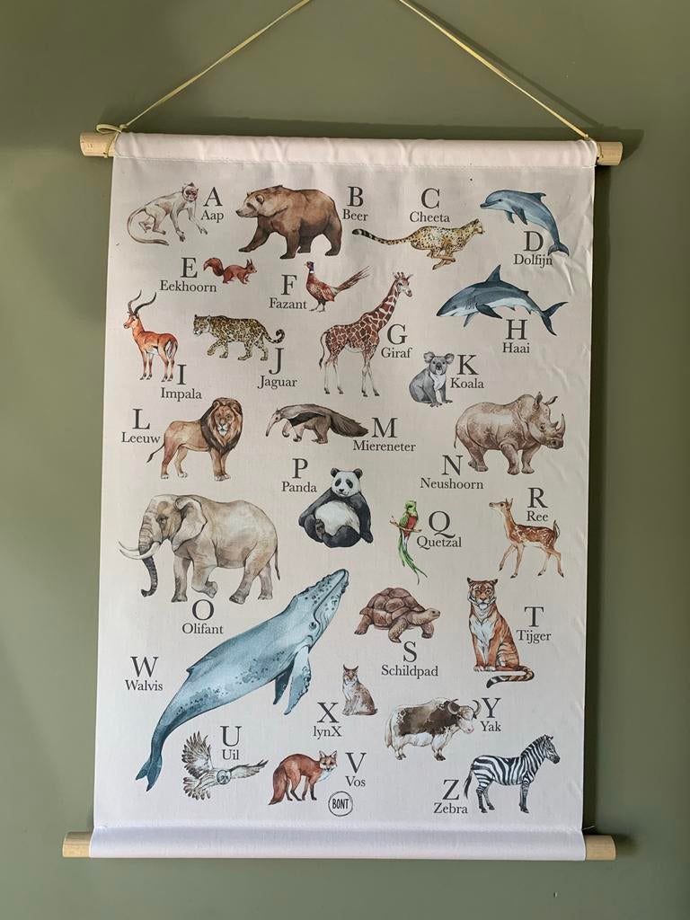 Wandkleed Dieren Alfabet Educatief Kinderkamer, Meerkleurig, Ophalen of Verzenden, Zo goed als nieuw, Met ophangsysteem