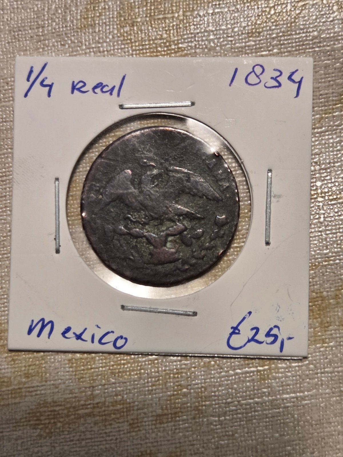 Zeldzame Mexicaanse 1/4 Real munt uit 1834, Ophalen of Verzenden, Losse munt