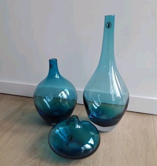 Set Salong vazen Ikea, Blauw, glas, 3 stuks, Ophalen of Verzenden, Zo goed als nieuw, Blauw, Glas