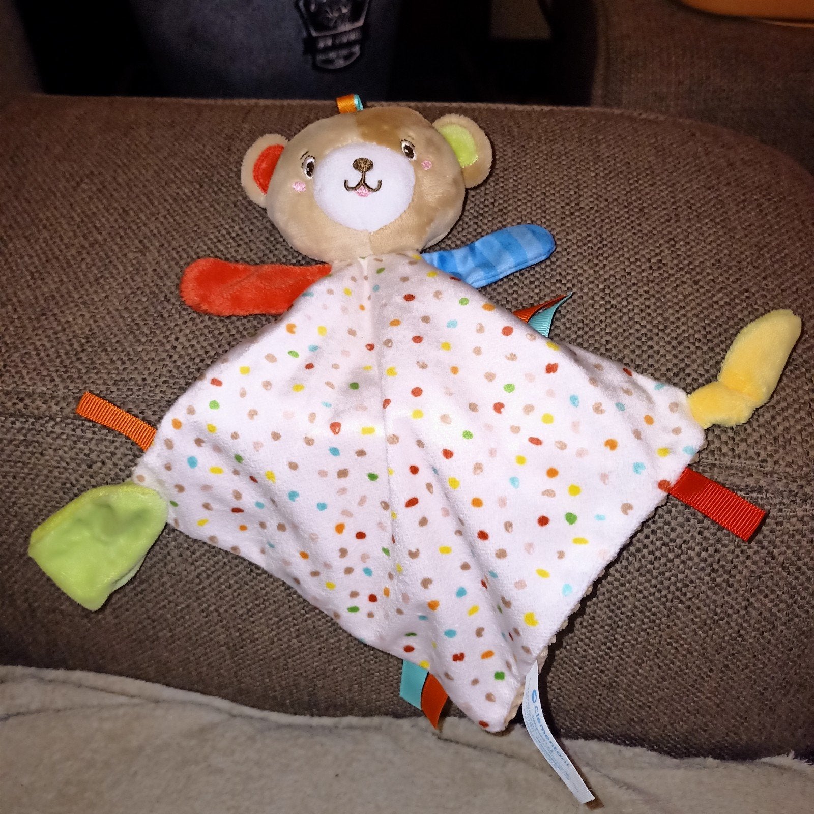 Clementoni kroeldoek, speendoek met berenkop en rammelaar., Overige merken, Met geluid, Ophalen of Verzenden, Zo goed als nieuw