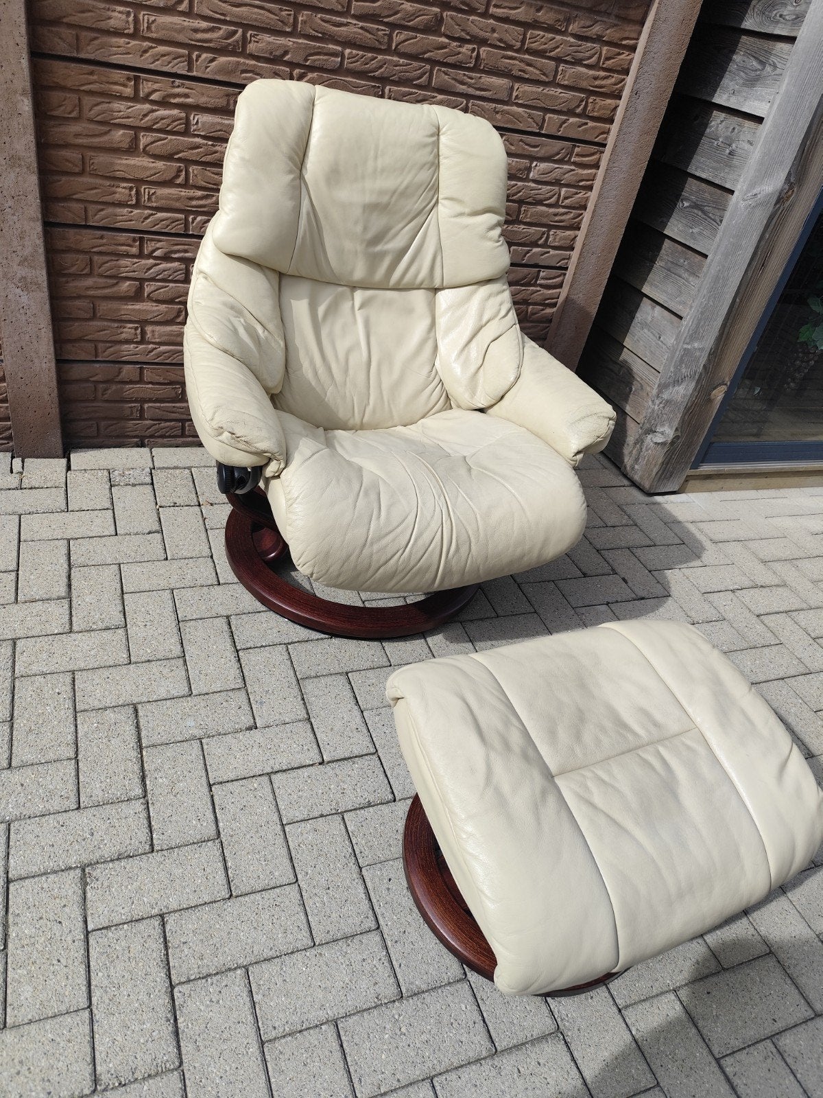 Stressless Reno Classic fauteuil met hocker, Ophalen, Gebruikt, Modern comfort, 75 tot 100 cm
