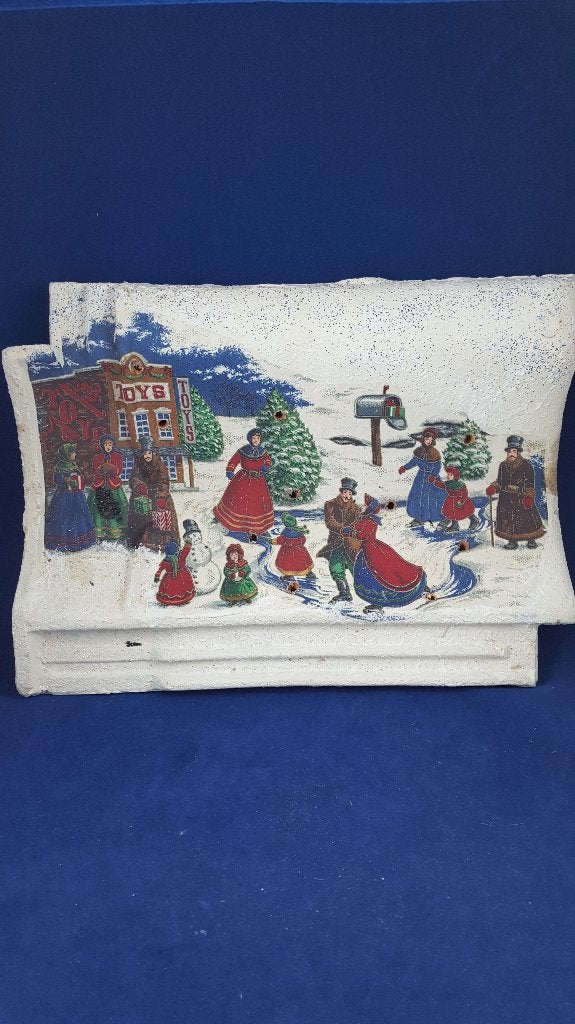 Vintage kerstdecoratie: stenen dakpan met kersttafereel. W3, Tweedehands verkoop, Tweedehands verkoop, Gebruikt, Ophalen of Verzenden
