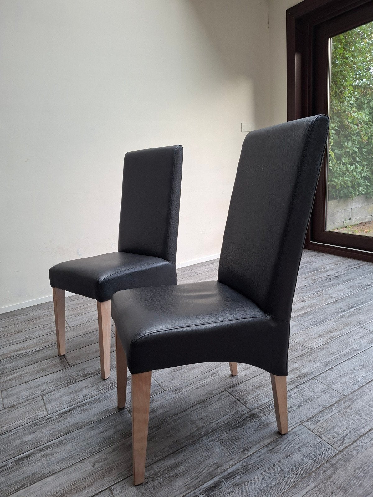 Set van 2 zwarte leren eetkamerstoelen, Ophalen, Modern, Klassiek, Twee, Zwart