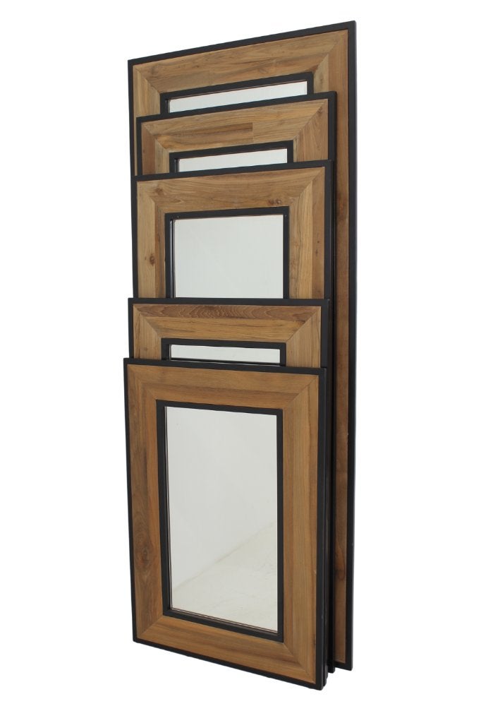 teak houten spiegel met metalen rand, Huis en Inrichting, Woonaccessoires | Spiegels, Minder dan 50 cm, Rond, Nieuw, Ophalen of Verzenden