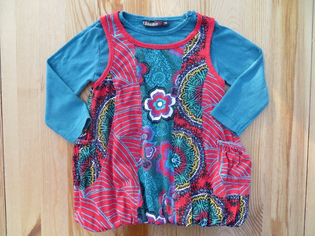 Rood/blauw jurkje Bakkaboe maat 74, Ophalen of Verzenden, Gebruikt, Meisje, Jurkje of Rokje