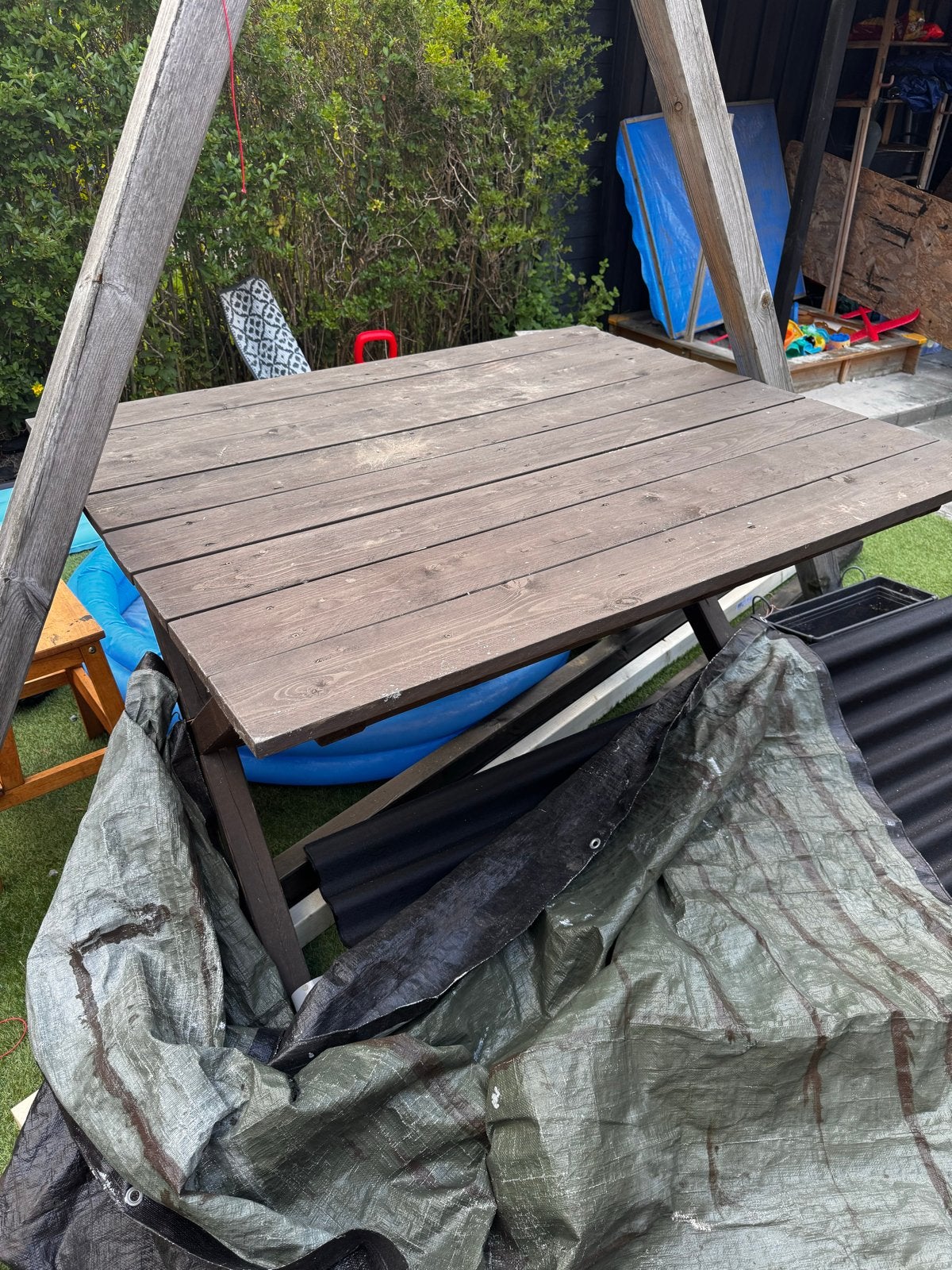Stevige houten tuintafel - Ideaal als werktafel, Tuin en Terras, Tuintafels, Ophalen, Gebruikt, Rechthoekig, Hout