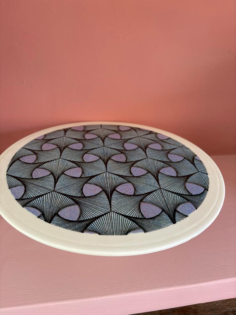 Vintage taartplateau met uniek geometrisch patroon, Ophalen of Verzenden