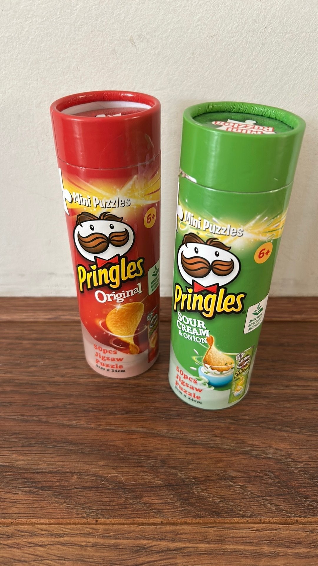 2 Pringles puzzels, 50 stukjes compleet., Ophalen of Verzenden, Minder dan 500 stukjes, Zo goed als nieuw