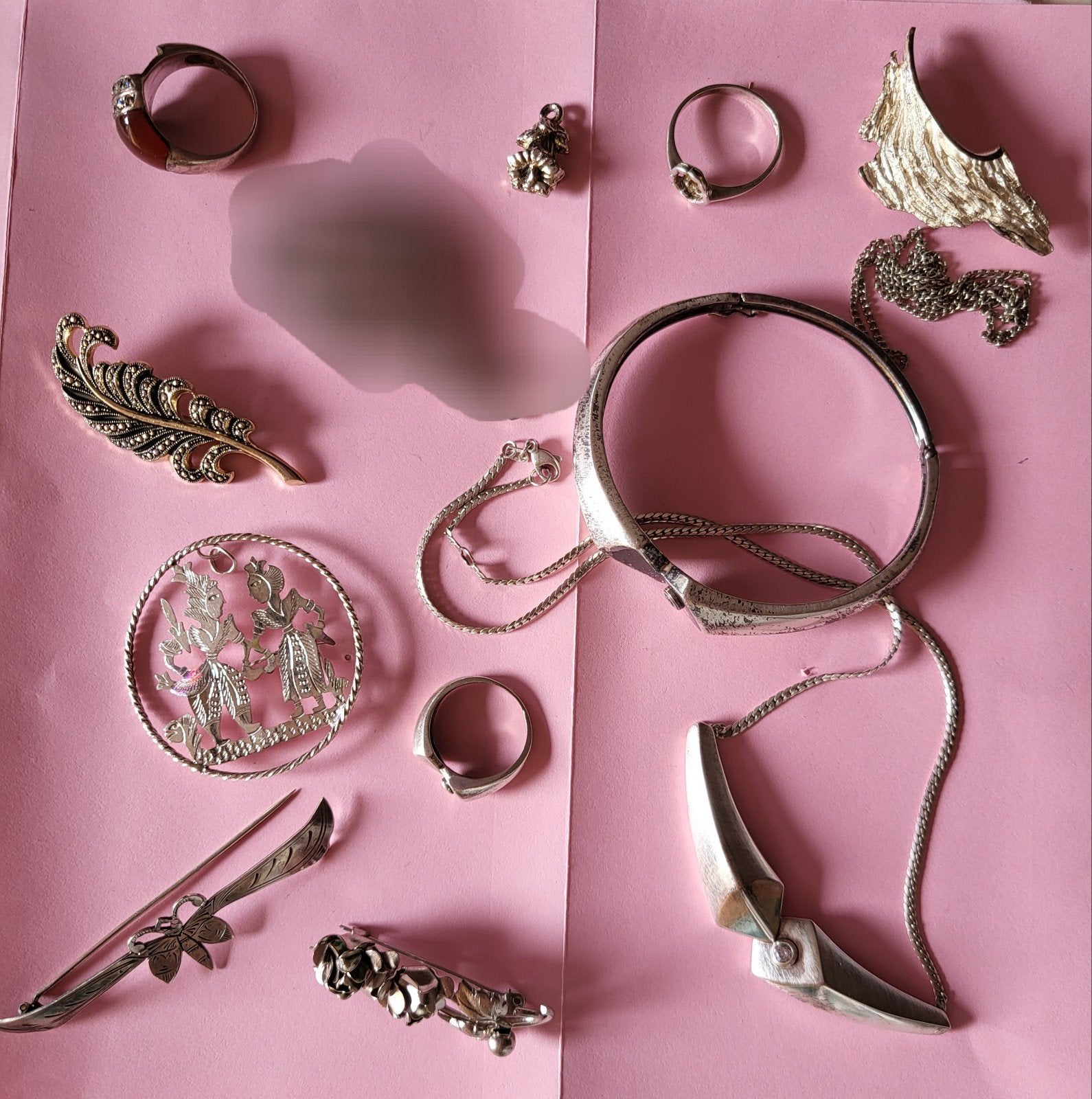 Kleine verzameling zilveren sieraden, Verzenden, Zilver, Armband, Met edelsteen