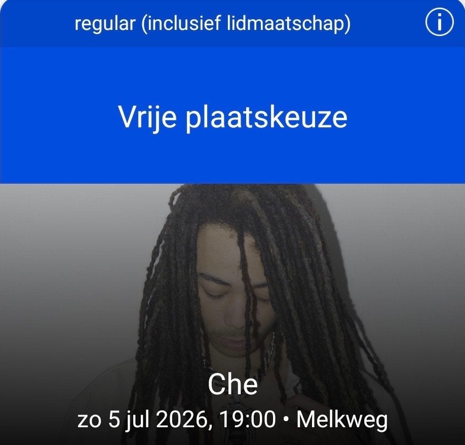 Che melkweg ( 1x), Tickets en Kaartjes, Concerten | Pop, Eén persoon