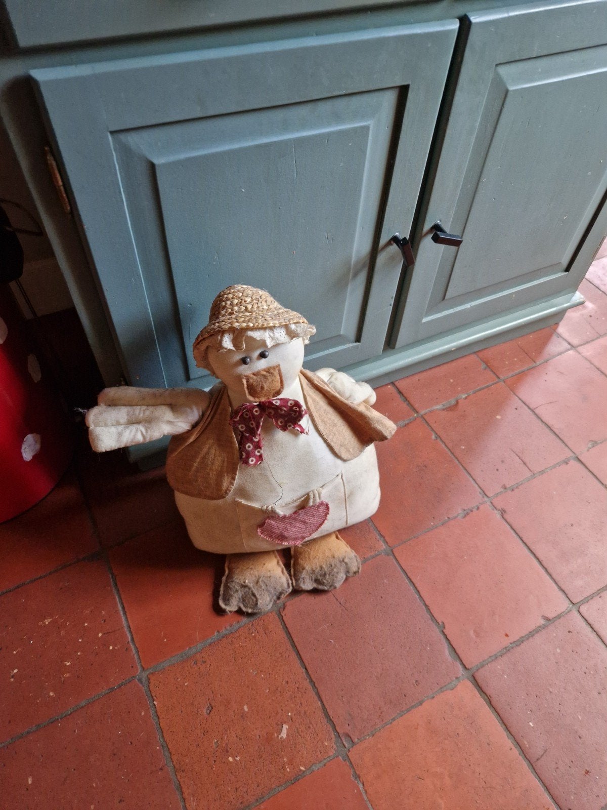 Brocante Deurstopper Stoffen Gans met Strohoed, Binnen, Gebruikt, Ophalen of Verzenden, Textiel