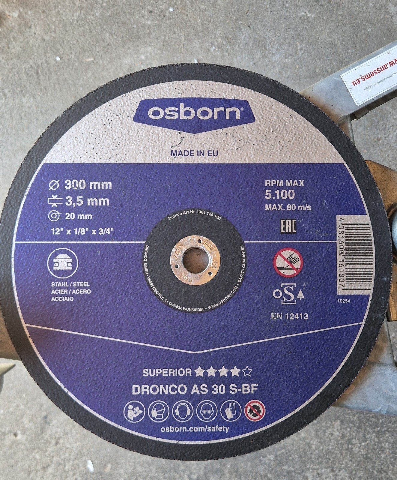 Osborn DRONCO AS 30 S-BF Doorslijpschijf Ø300mm, Ophalen of Verzenden, Nieuw