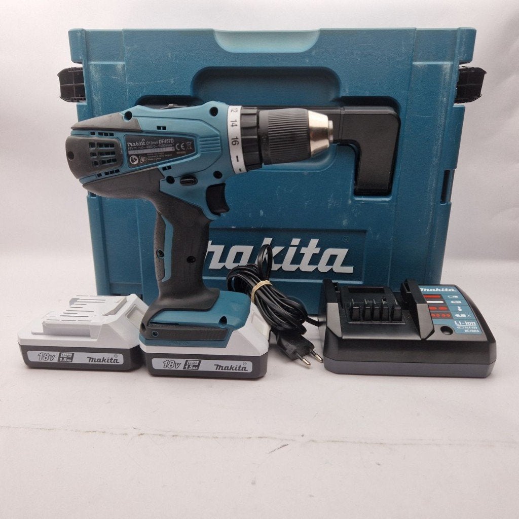 Makita DF457D Acu boor met 2 accu's en lader || Nu €129.99, Ophalen of Verzenden, Gebruikt