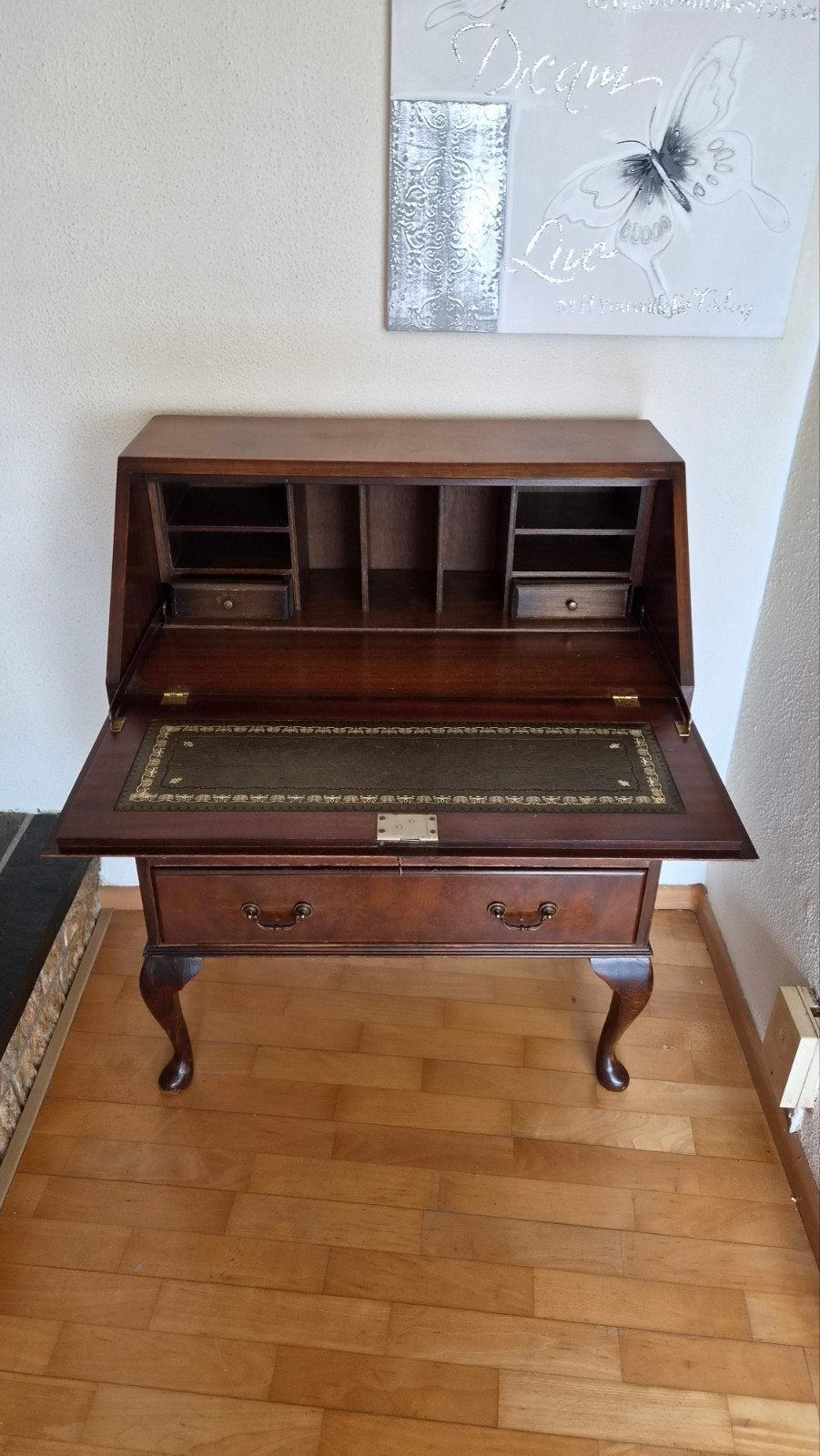 Antieke Queen Anne Secretaire met Leren Inleg, Ophalen of Verzenden, Gebruikt, Queen Anne