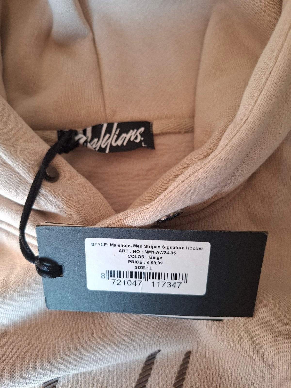 Malelions Men Striped Signature Hoodie Beige Maat L, Maat 52/54 (L), Beige, Malelions, Nieuw