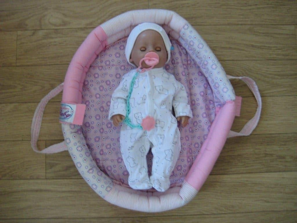 Roze poppenreismand reiswiegje New Born Baby voor Baby Born, Ophalen of Verzenden, Gebruikt, Babypop
