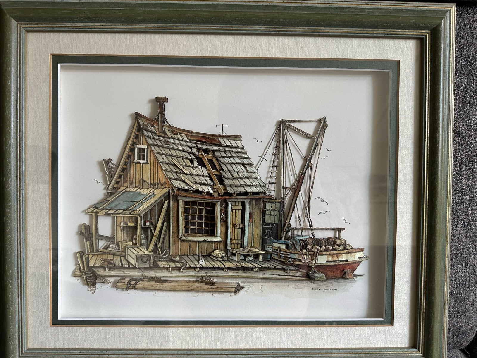 Uniek 3D-kunstwerk: Vissershuisje met boot, Ophalen of Verzenden