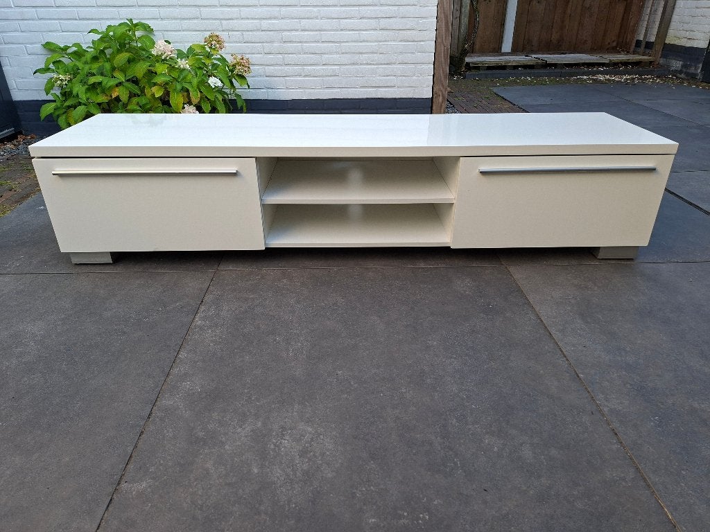 Tv-meubel wit hoogglans, Ophalen, Gebruikt, 150 tot 200 cm, Minder dan 100 cm