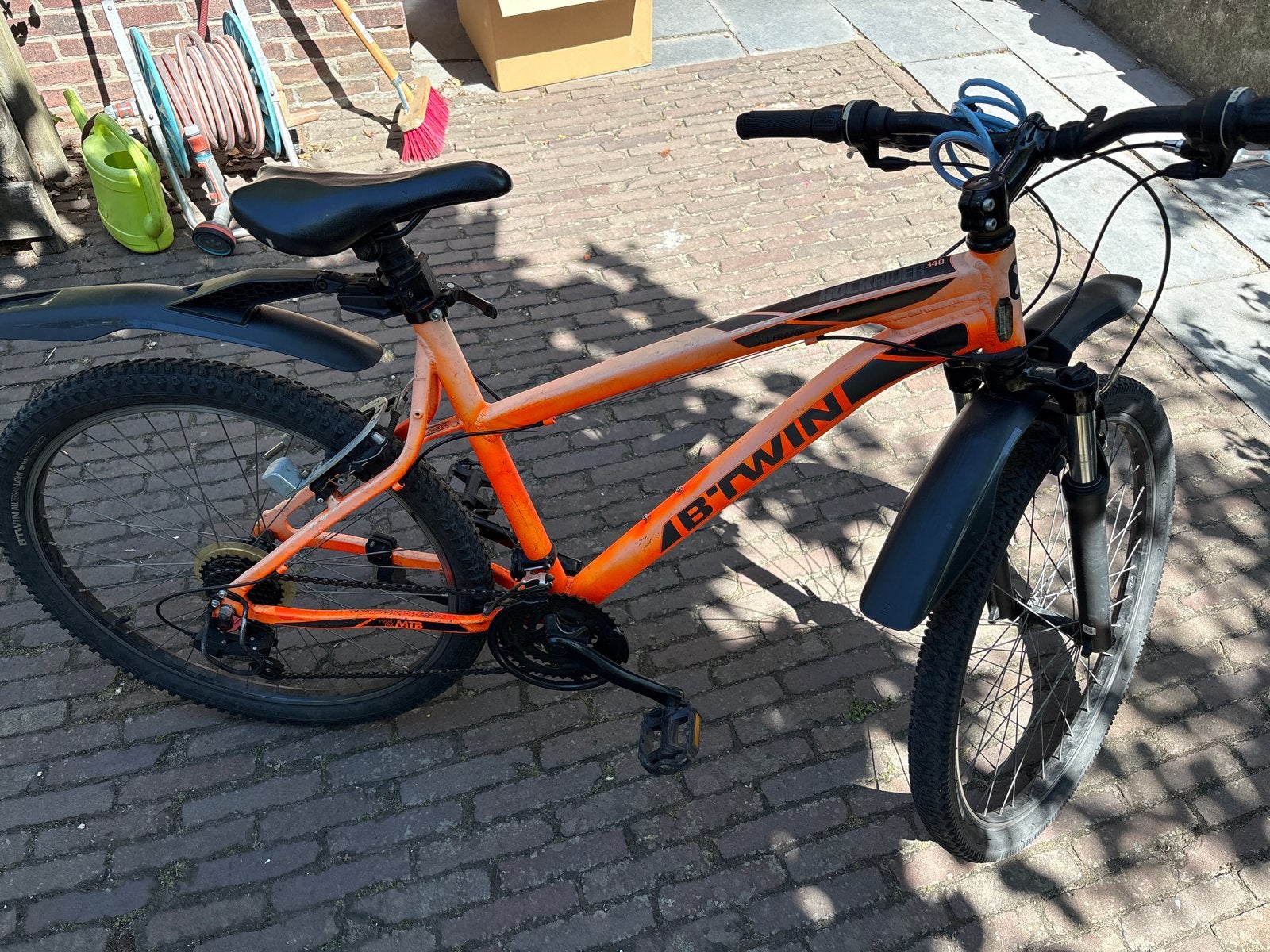 B'Twin Rockrider 340 met nieuwe voorvork en spatborden, Gebruikt, Hardtail, 53 tot 57 cm, Ophalen