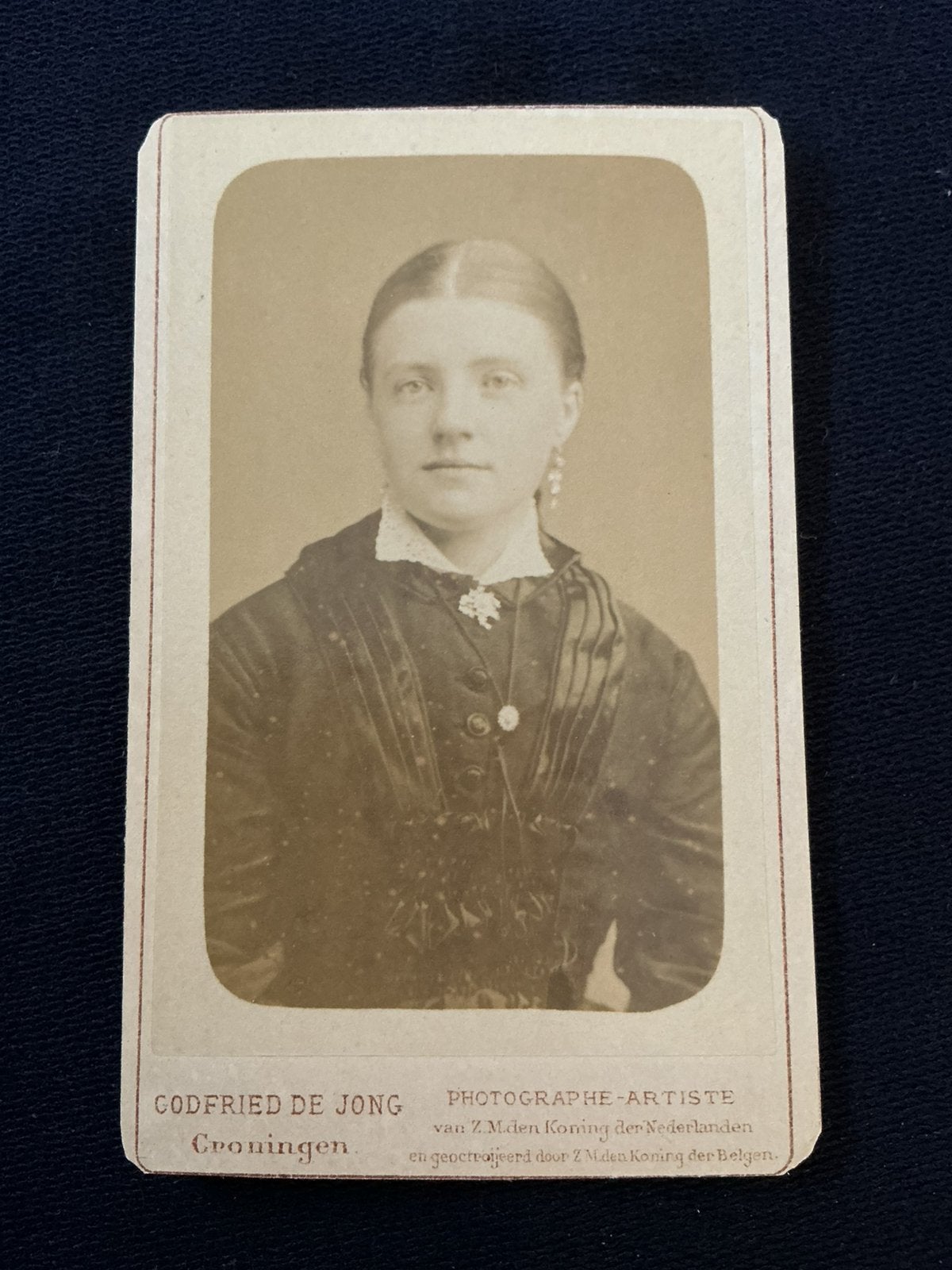 CDV, Dame, GODFRIED DE JONG, GRONINGEN, Carte de Visite, Verzamelen, Foto's en Prenten, Verzenden, Voor 1940, Gebruikt, Foto