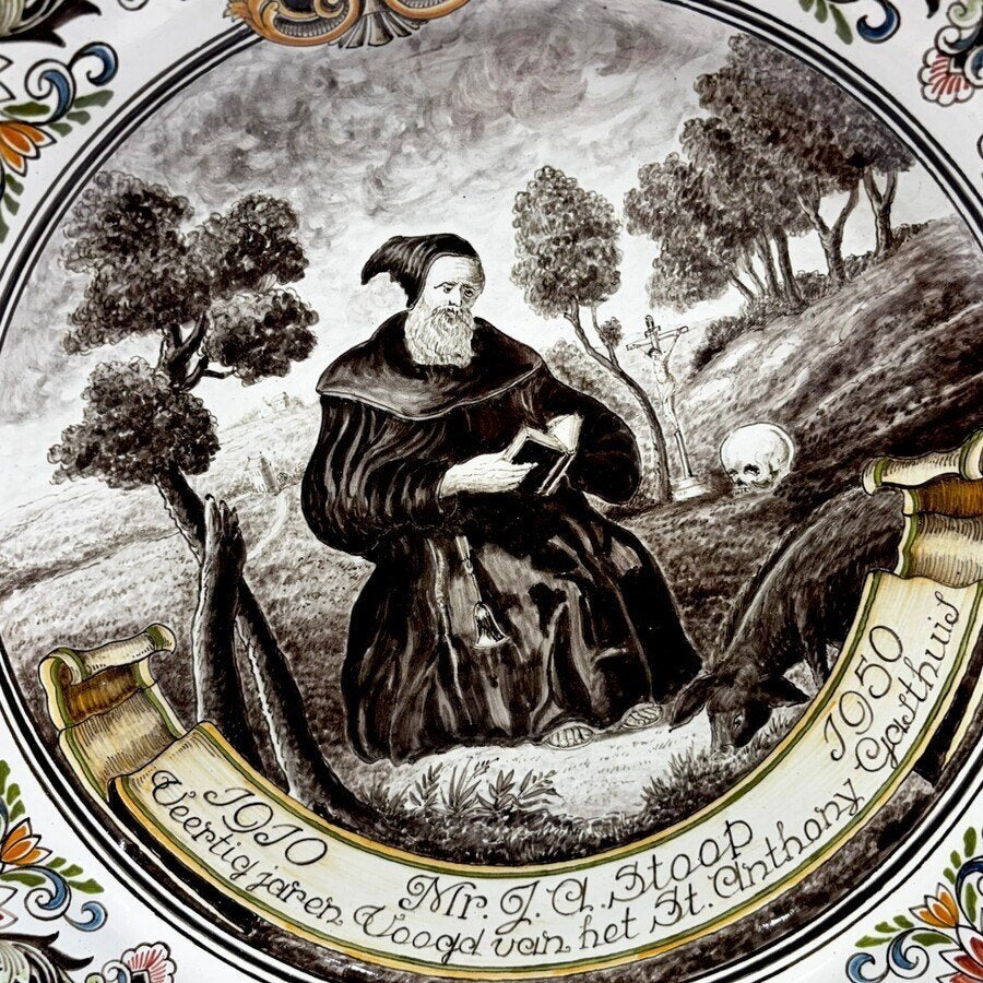 Tichelaar Makkum sierbord, St. Anthony Gasthuis Leeuwarden, Ophalen of Verzenden