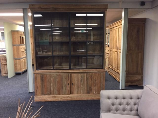 WANDKAST Teak 2 metaal +2 teak deuren 170cm breed voorraad, 150 tot 200 cm, Nieuw, Ophalen of Verzenden, 150 tot 200 cm