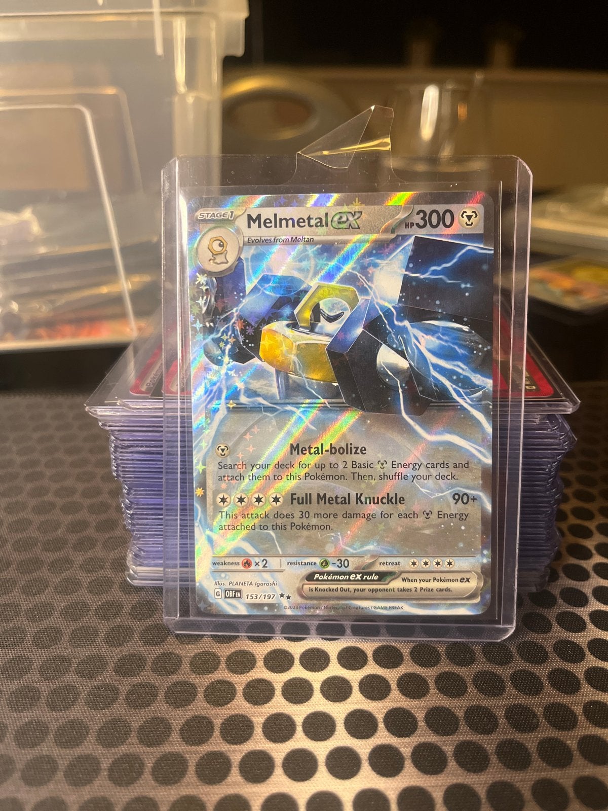 Melmetal EX Pokémon Kaart - Full Metal Knuckle 153/197, Ophalen of Verzenden, Zo goed als nieuw, Losse kaart, Foil