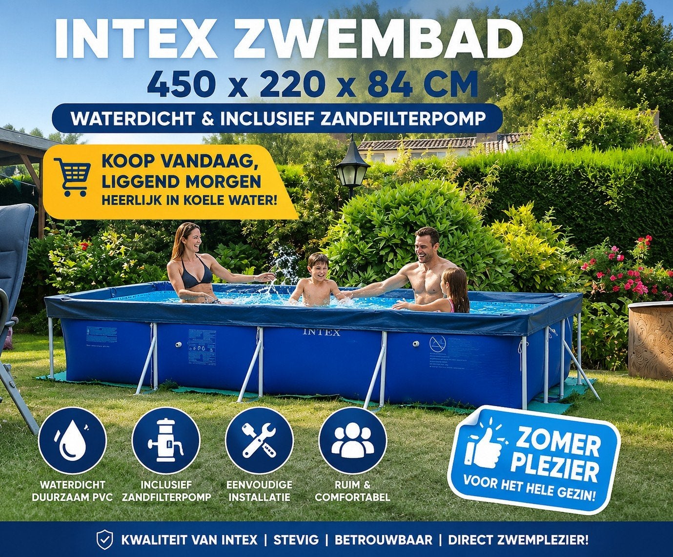 Intex Zwembad 450x220x84cm met Zandfilterpomp, Ophalen