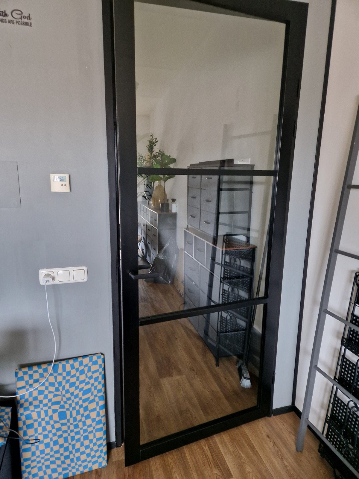 Zwarte stalen binnendeur met glas, 80 tot 100 cm, 215 cm of meer, Binnendeur, Ophalen of Verzenden