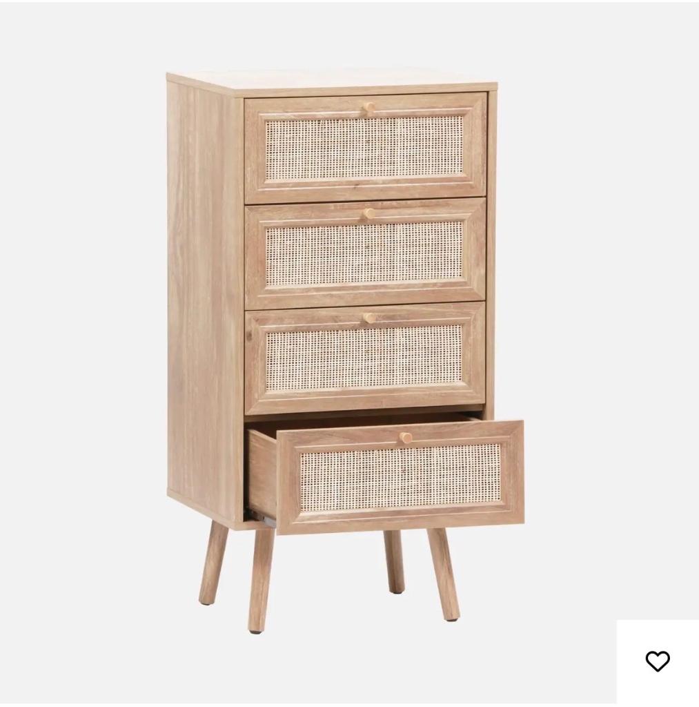 Ladekast met 4 lades houtdecor en rotan 48cm, Ophalen, Minder dan 50 cm, Nieuw, 3 of 4 laden