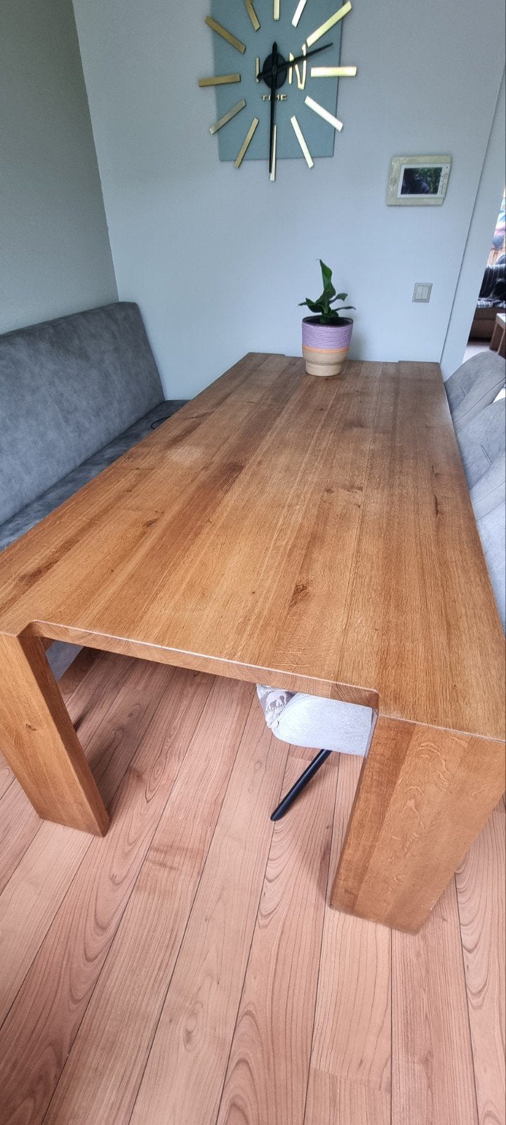 Eettafel Topform 220 x 100 massief eiken, Strak, Gebruikt, 100 tot 150 cm, Eikenhout