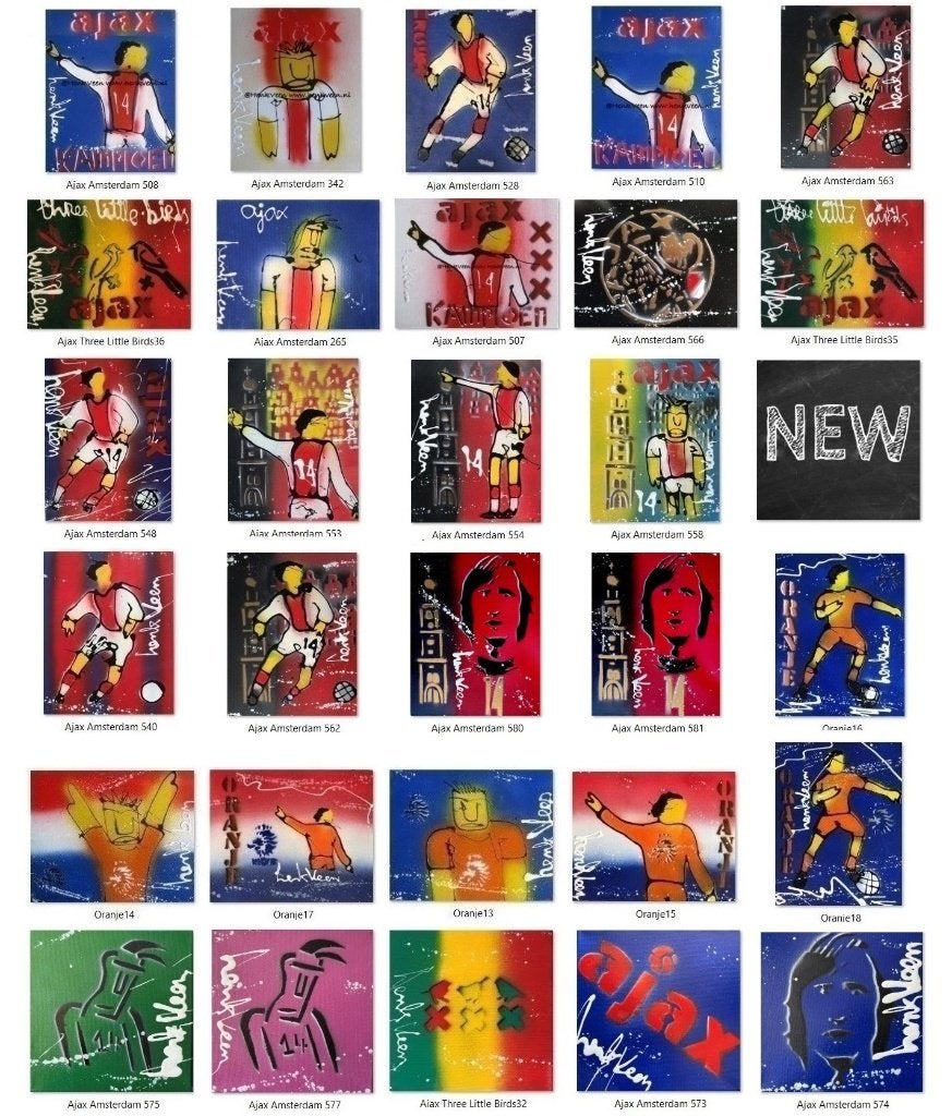 Boardart schilderijen thema Ajax kunstenaar Henk Veen, Ophalen of Verzenden, Overige materialen, Gesigneerd, Figuren
