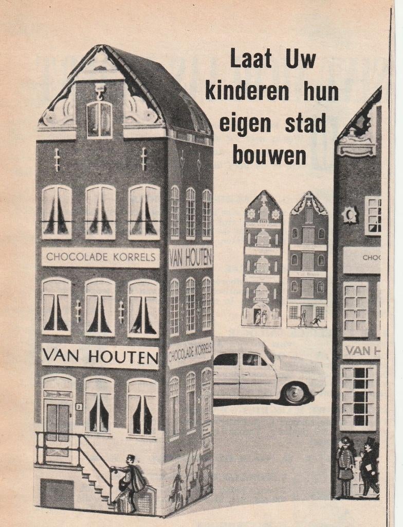 Retro reclame 1960 Van Houten hagelslag stad bouwen huisjes, Verzamelen, Retro, Verzenden, Overige typen