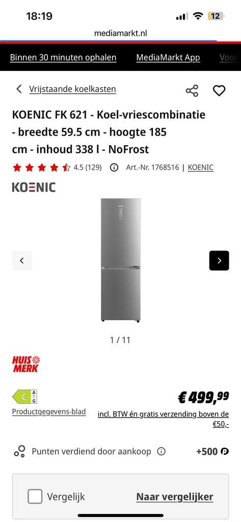 Nieuwe Koenic Koel-vriescombinatie KFK 621 CNF INOX, 200 liter of meer, Met aparte vriezer, Nieuw, Energieklasse A of zuiniger