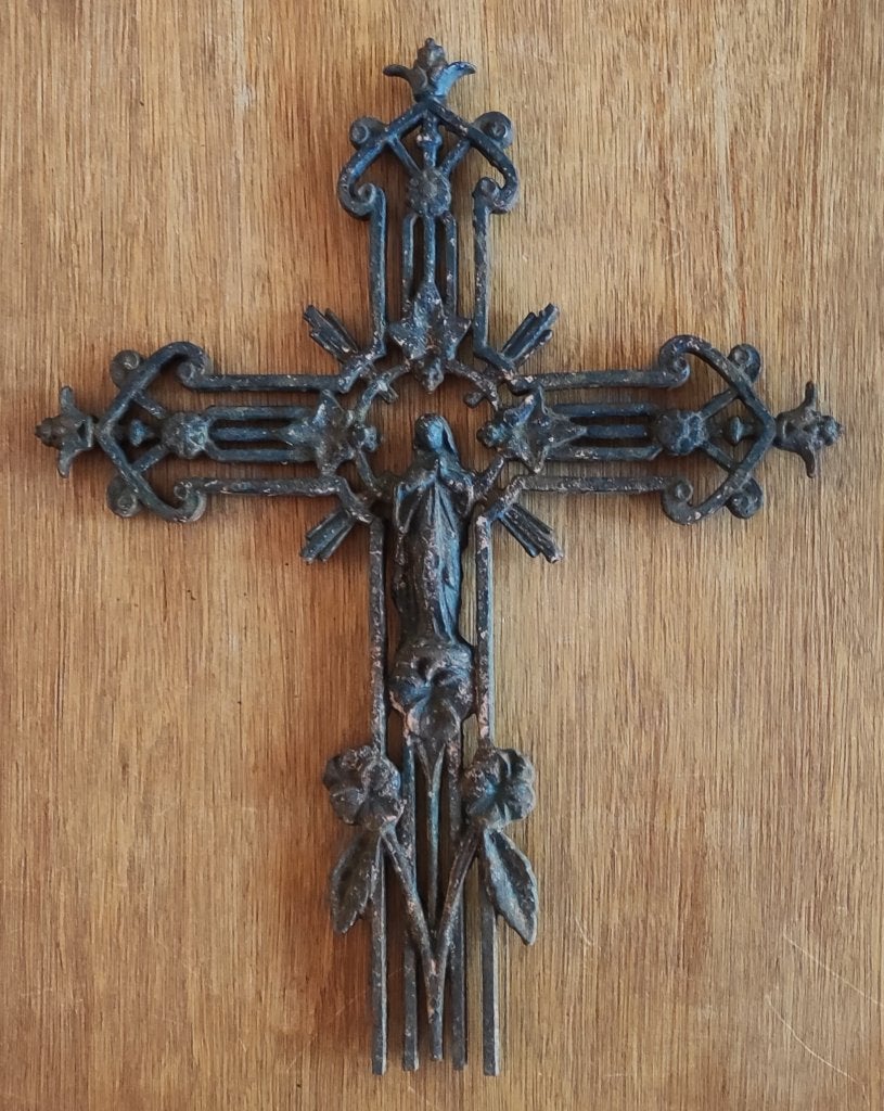 Grafkruis onderdeel ijzer met Maria, Antiek en Kunst, Ophalen of Verzenden