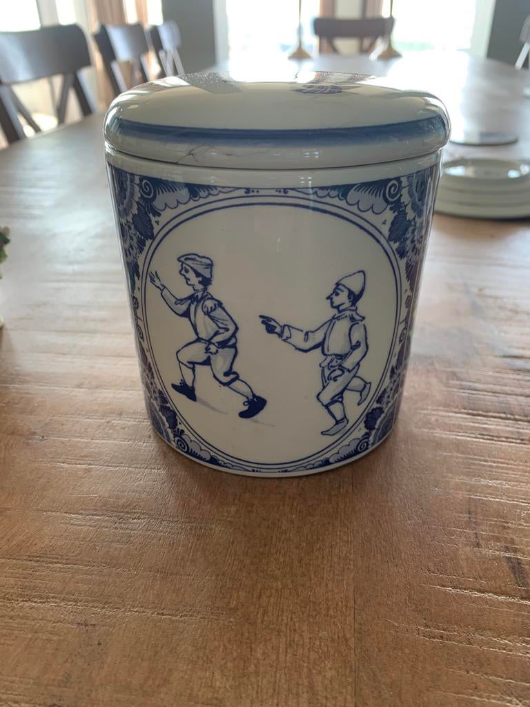 Delfts blauw handgeschilderd pot met deksel M & M, Antiek en Kunst, Antiek | Keramiek en Aardewerk, Ophalen of Verzenden