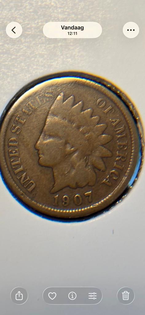 Mooie 1 cent/ penny 1907 uit USA, Ophalen of Verzenden, Noord-Amerika, Losse munt
