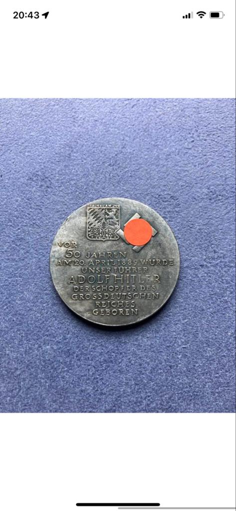 Historische Medaille Adolf Hitler 50e Verjaardag, Ophalen of Verzenden