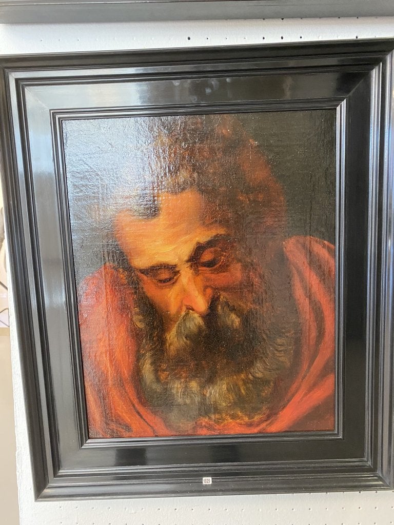 Vlaamse meester/ Apostelstudie / Tronie – Olieverf op doek, Doek, Portret of Personen, Bijzondere lijst, Ophalen of Verzenden