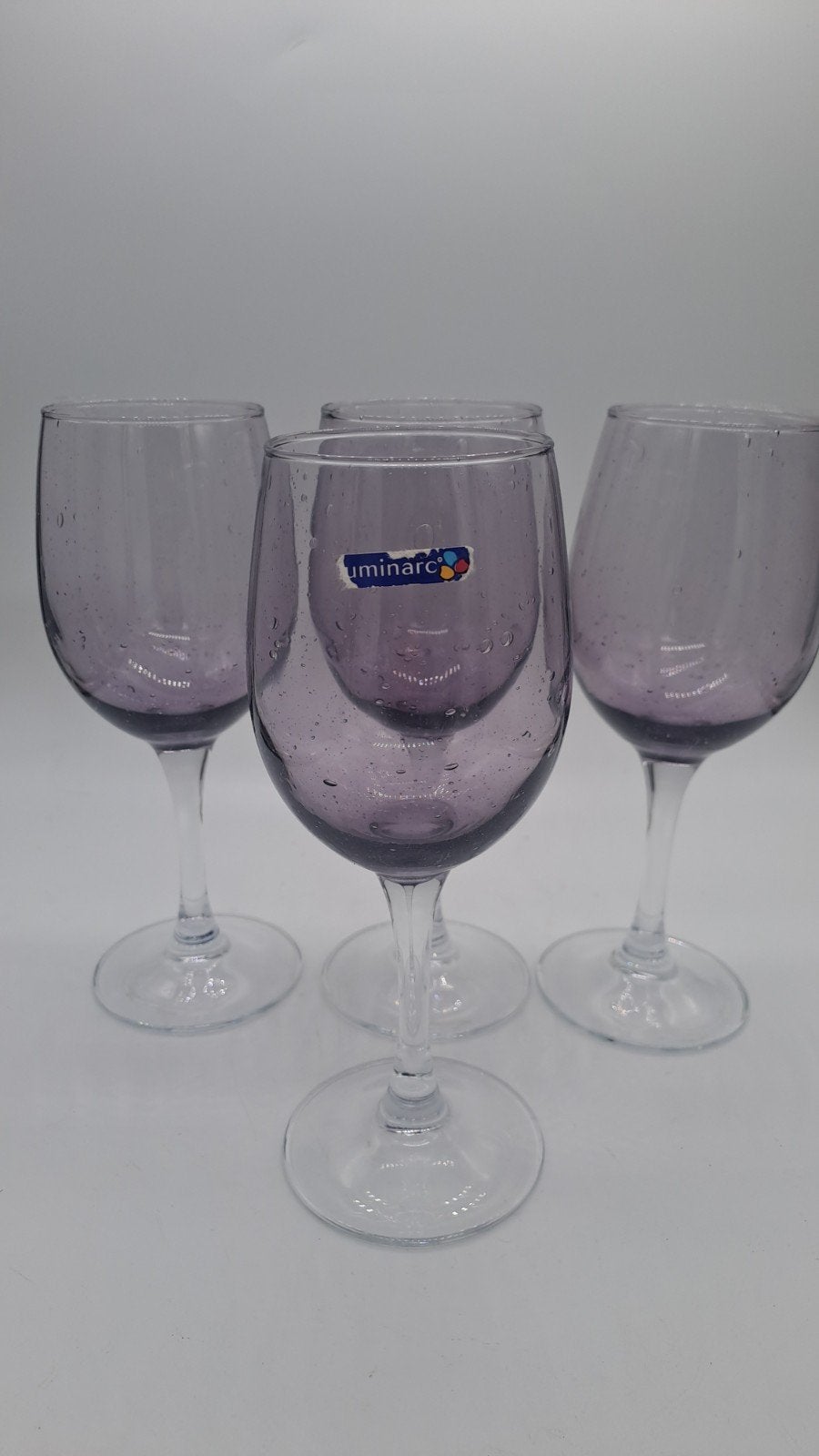 Set van 4 vintage Luminarc amethist bubble wijnglazen, Antiek en Kunst, Antiek | Glas en Kristal, Ophalen of Verzenden