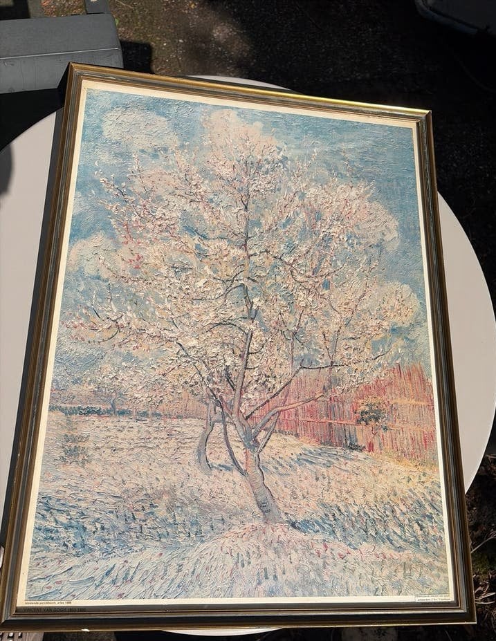 Antieke lijst met Van Gogh afdruk - Bloeiende Amandelboom, Antiek en Kunst, Kunst | Schilderijen | Klassiek, Ophalen, Landschap