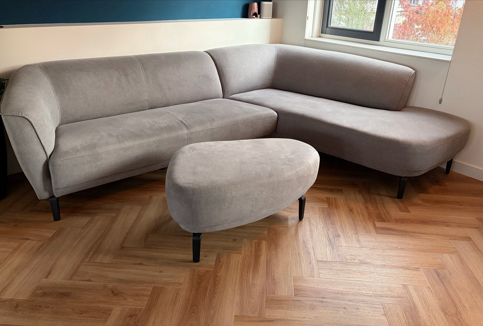 Xooon Brooks Hoekbank met poef - Grijs, Ophalen, 250 tot 300 cm, 100 tot 125 cm, Hoekbank