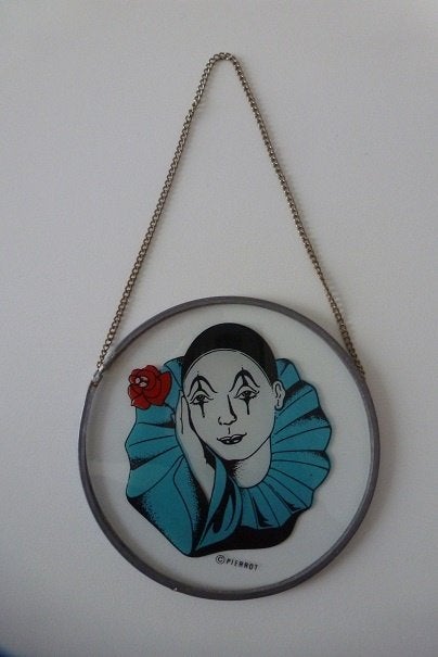 retro PIERROT pierrot wand of raam hanger met ketting, Antiek en Kunst, Ophalen