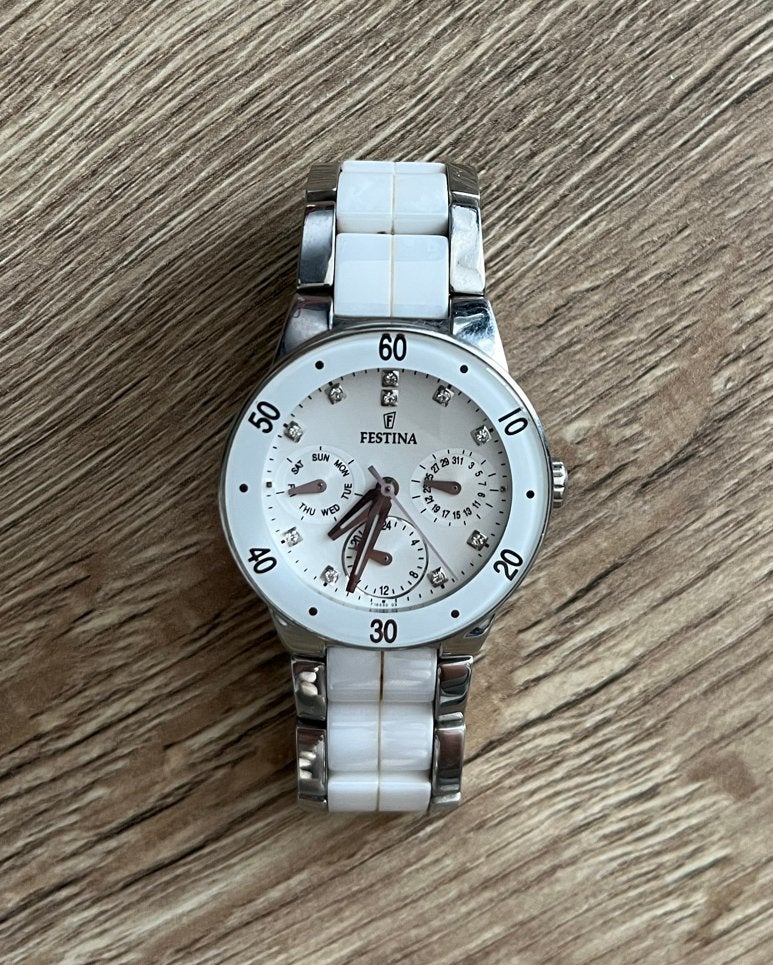 Festina Dames Horloge Zilver/Wit - Gebruikt, Staal, Gebruikt, Polshorloge, Zilver